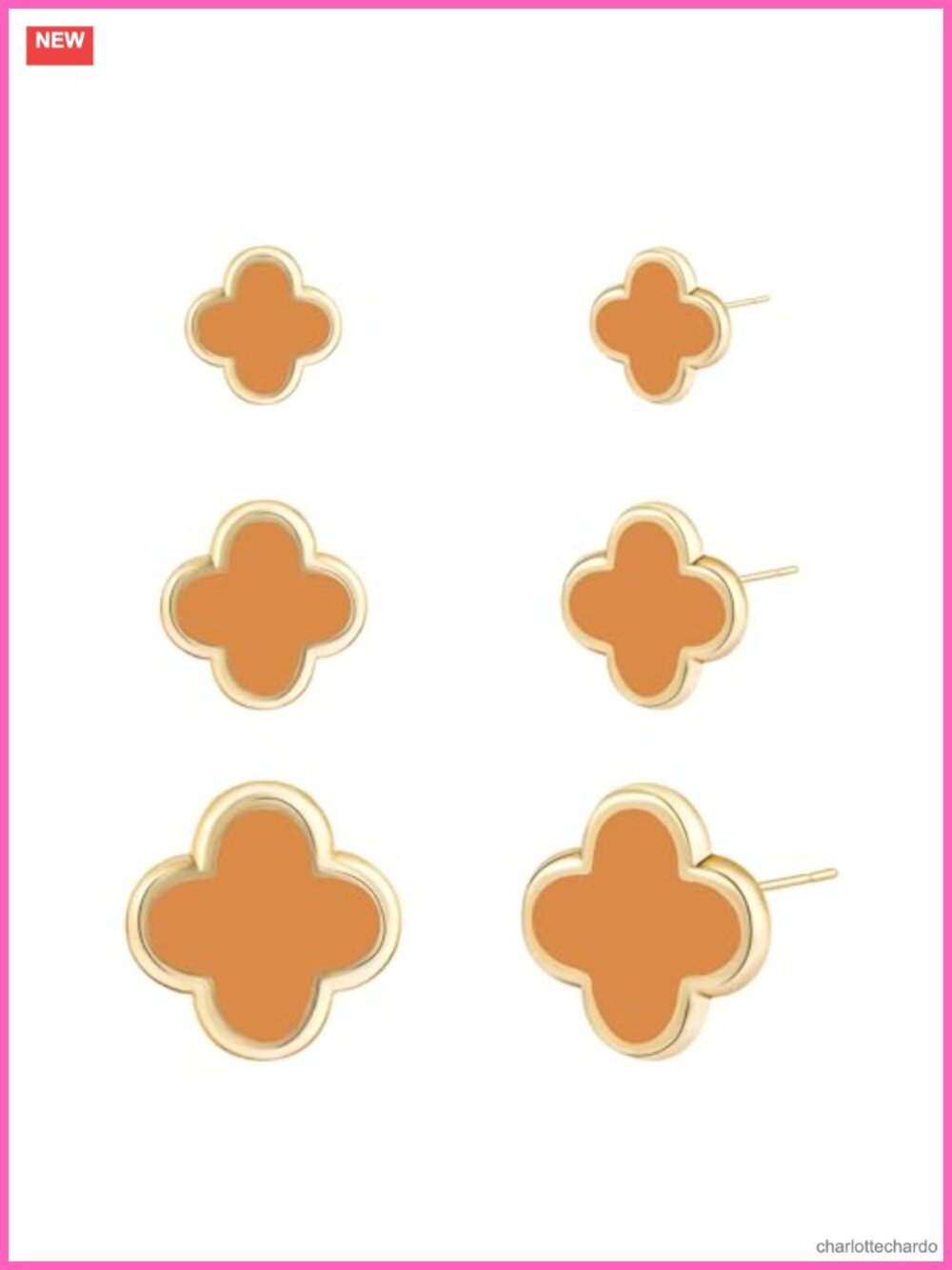 14K Gold Plated Clover Stud Earrings 3 Pair Set Hypoallergenic Lightweight